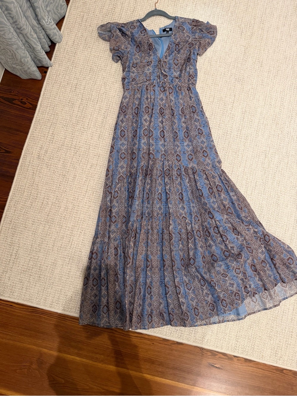 Paige Womens Cotton-Silk V-Neck Maxi Dress 2 Slate Blue Multi -